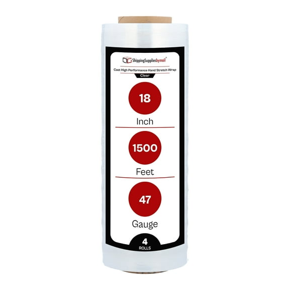 SSBM Hand Stretch Wrap 18" x 1500' 4 Rolls 47 Gauge Clear Plastic Shrink Film for Furniture Packing Wrapping