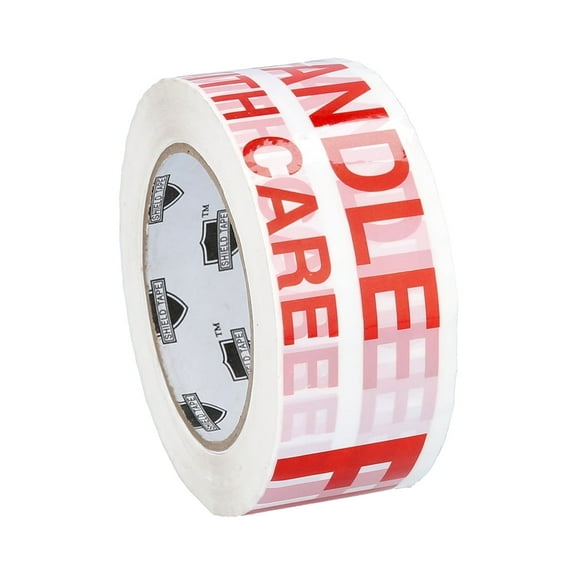 SSBM 2 Mil - Fragile Printed Handle w/ Care Packaging Tape Pre Printed, Ideal for Fragile Materials, Adhesive Tape, White/Red, 1.88" x 110 Yards (330 ft), 36 Rolls