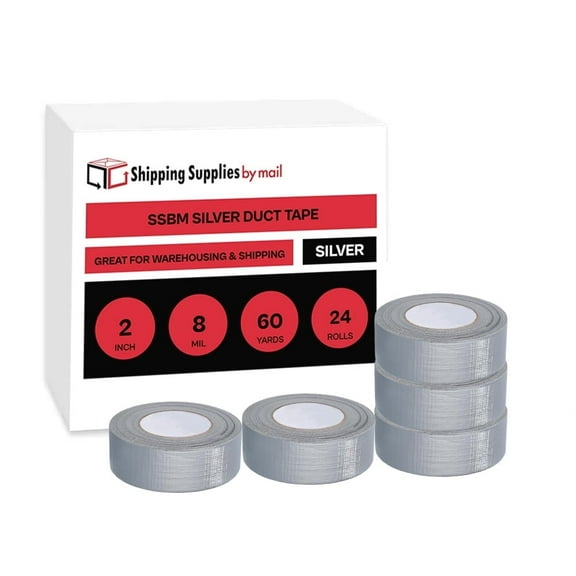 SSBM 2" x 60 Yards Duct Tape 8 Mil Silver Adhesive Tape for Repairing and Box Sealing 24 Rolls