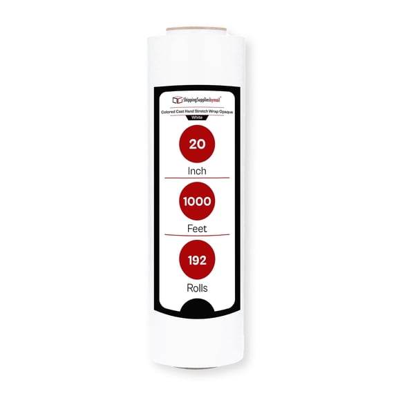 SSBM White Opaque Cast Hand Stretch Wrap 20" x 1000' 192 Rolls 70 Gauge Plastic Self Adhesive Shrink Film for Packaging