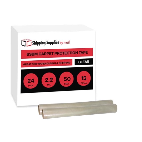 SSBM 24" x 50 Feet Surface Protection Tape, Clear, Tear Resistant, 2.2 Mil, For Carpet & Floor, 15 Rolls