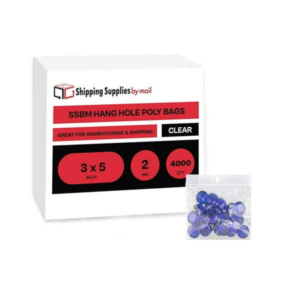 SSBM 3" x 5" 2 Mil Mini Zipper Plastic Reclosable Poly Bags with Hang Hole 4000 Pcs