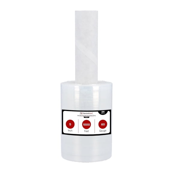 SSBM Mini Hand Stretch Wrap with Extended Core 5" x 1000' 24 Rolls 60 Gauge Clear Plastic Cling Shrink Film for Shipping Packaging