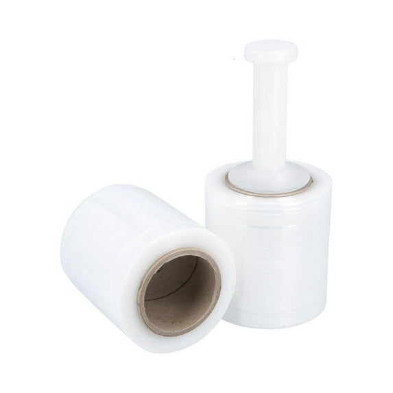 SSBM Cast Mini Hand Stretch Wrap with Handle 5" x 1000' 80 Gauge Made in USA Clear Shrink Film for Packing 12 Rolls