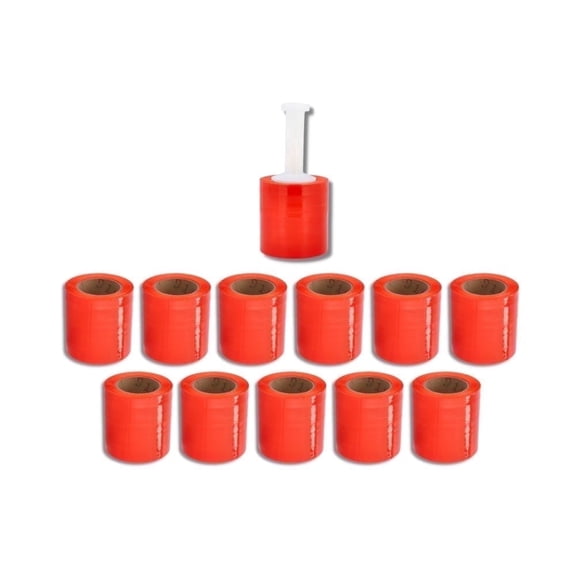 SSBM Orange Mini Stretch Wrap with Reuseable Handle 5" x 1000' 80 Gauge 12 Rolls Plastic Colored Shrink Film for Packaging
