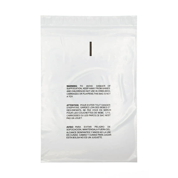 SSBM Self Adhesive Clear Resealable Poly Bag w/ Suffocation Warning Print, 5" x 7" 1.5 Mil, 1000 Bags/Case - Free Shipping