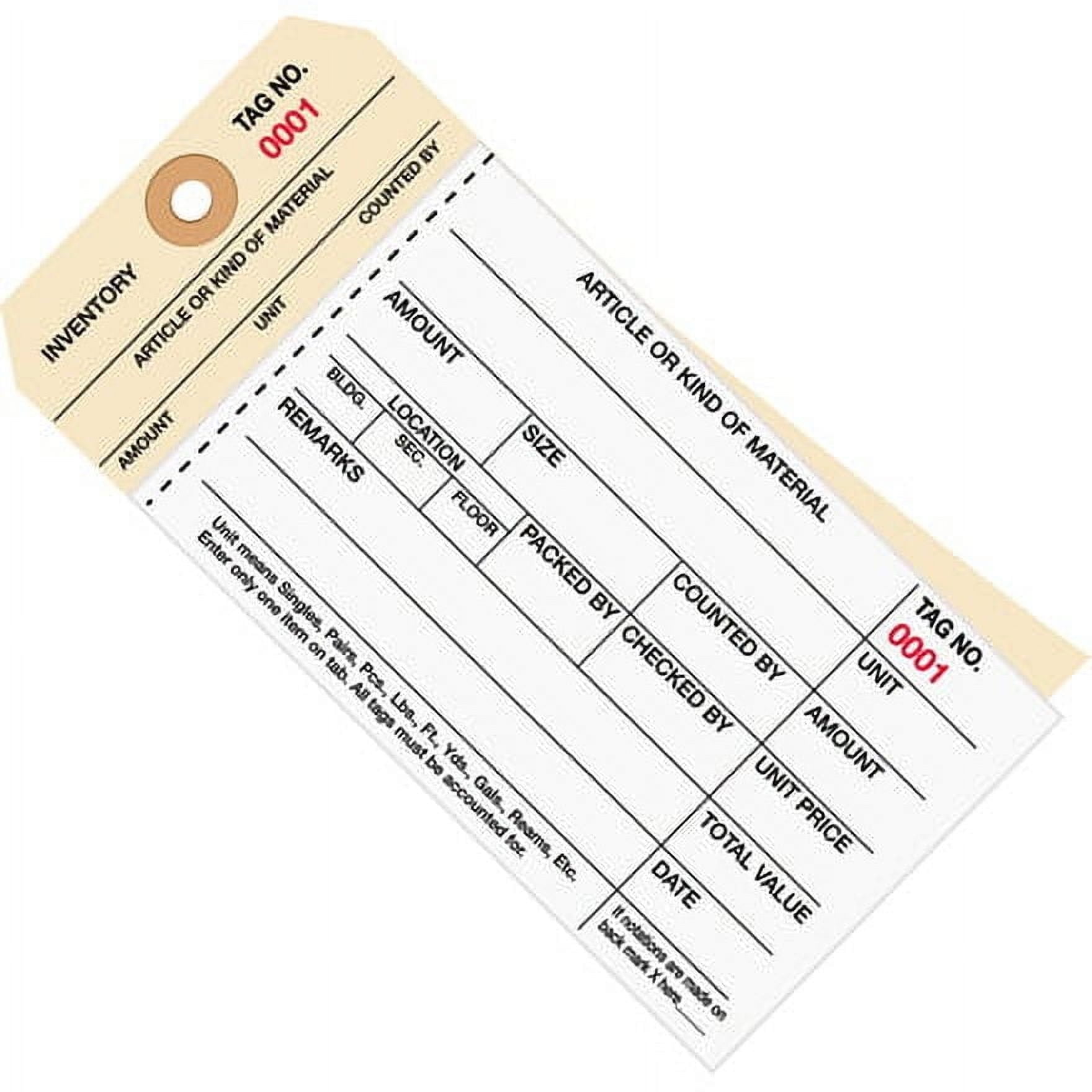 #8 Stub Style 2-Part Carbonless Inventory Tags #0 - 499 - Unwired 500/Case