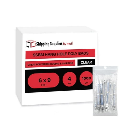 SSBM 1000 Clear Reclosable Hang Hole Poly Bags 6"x9" 4 Mil Top Seal Jewelry, Craft Packaging Plastic Zipper Bags