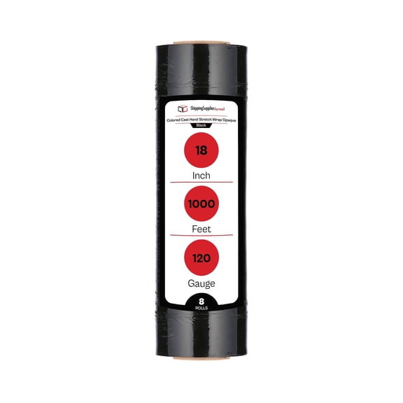 SSBM Black Cast Hand Stretch Wrap 18" x 1000' 8 Rolls 120 Gauge Plastic Opaque Dust free Shrink Film for Packing