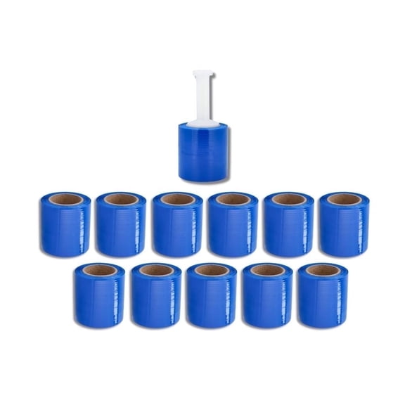 SSBM Blue Mini Stretch Wrap with Reuseable Handle 5" x 1000' 80 Gauge 12 Rolls Plastic Shrink Film for Wrapping Moving