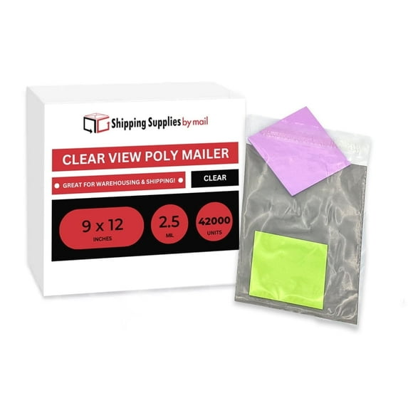 SSBM Clear View Poly Mailers 9" x 12" 2.5 Mil Clear and Grey Tamper-Resistant Lightweight Shipping 42000 Pcs
