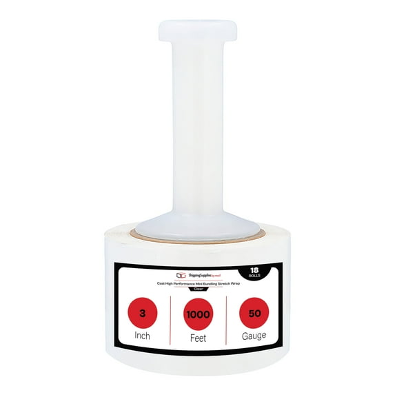 SSBM Mini Stretch Wrap with Plastic Handle Dispenser 3" x 1000' 18 Rolls 50 Gauge Clear Packing Shrink Film