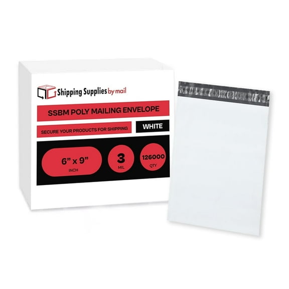 SSBM Poly Mailers 6" x 9" 3 Mil Thick 126000 Pcs Waterproof Bags for Apparel Packaging and Shipping in Bulk