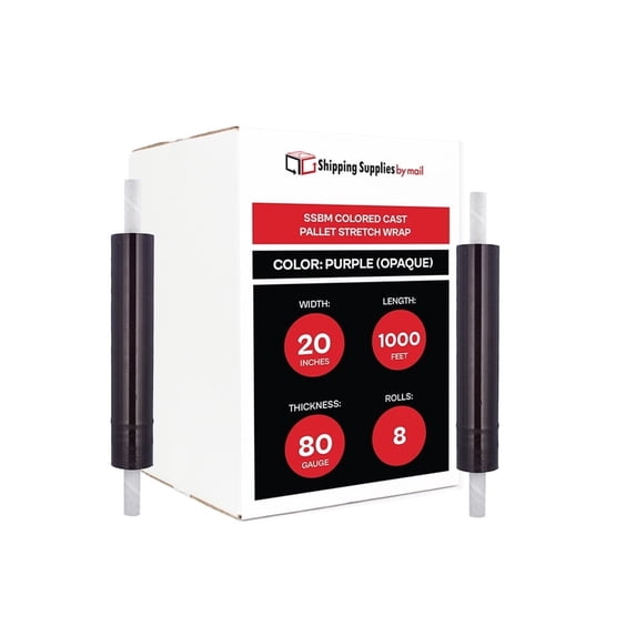 SSBM Purple Cast Stretch Wrap with Handles 20 Inch x 1000 Feet 80 Gauge 8 Rolls Opaque Plastic Hand Shrink Film for Packing