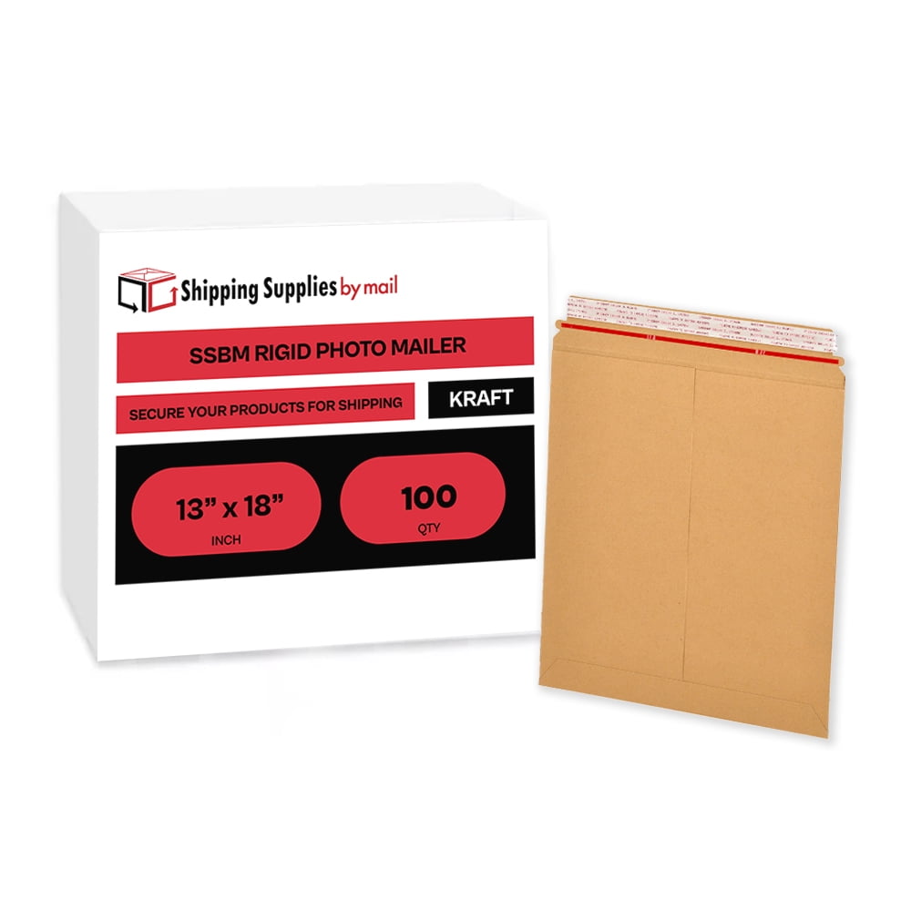 SSBM Rigid Mailers, 13x18 Inch, 100 Pack, Kraft Brown Cardboard Shipping Envelopes for Photo