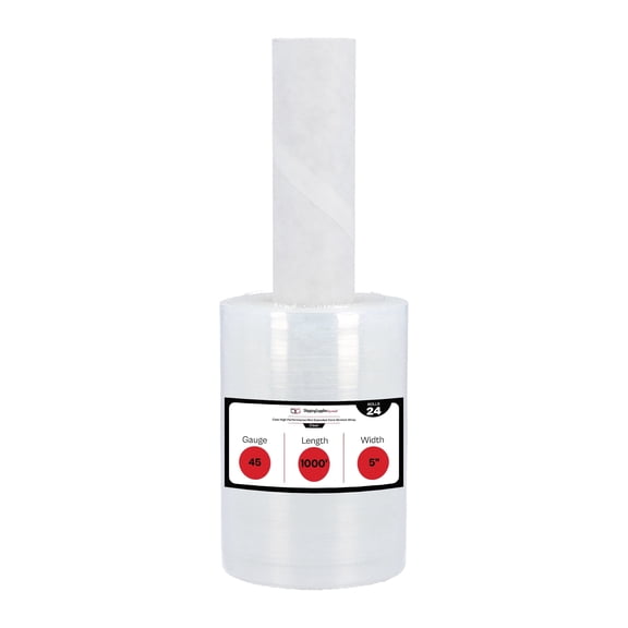 SSBM Extended Core Mini Stretch Wrap 5" x 1000' 45 Gauge 24 Rolls Clear Plastic Shrink Film for Moving Packing and Wrapping