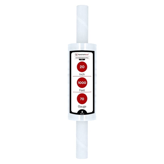 SSBM Cast Stretch Wrap with Extended Core Handles 20" x 1000' 4 Rolls 70 Gauge Clear Plastic Shrink Film for Wrapping Packing Pallets