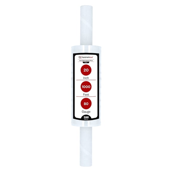 SSBM Cast Stretch Wrap with Extended Core Handles 20" x 1000' 288 Rolls 80 Gauge Clear Plastic Shrink Film for Wrapping Pallets