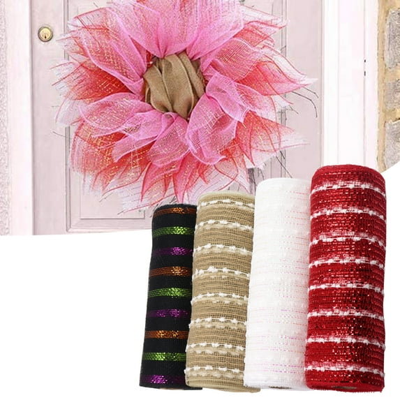 SSBSM 1 Roll Christmas Themed Wrapping Ribbon Fadeless Net Yarn Party Wreath Decorative Ribbon Party Decor
