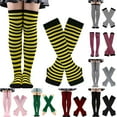thumbnail image 1 of SSBSM 1 Set Winter Socks Gloves Set Thick Slimming Striped Fingerless Soft Keep Warm Contrast Color High Elasticity Christmas Socks Gloves Set for School, 1 of 7