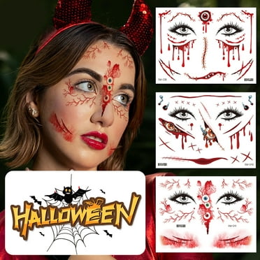 Kaola 2Pcs Realistic Halloween Face Stickers Waterproof Long-Lasting ...