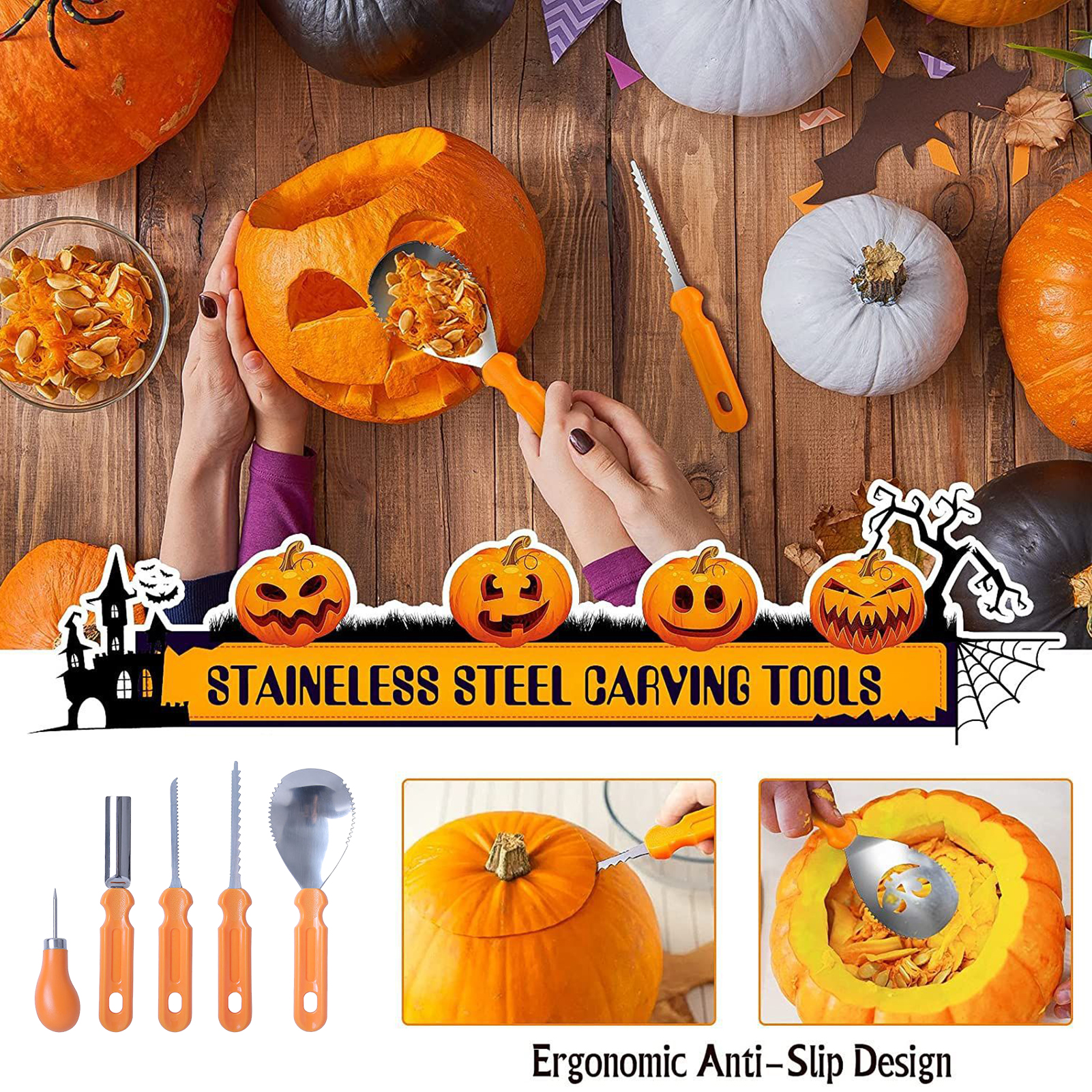 SSBSM 5Pcs Pumpkin Carving Tools Kit Comfortable Grip Sharp Head Easy