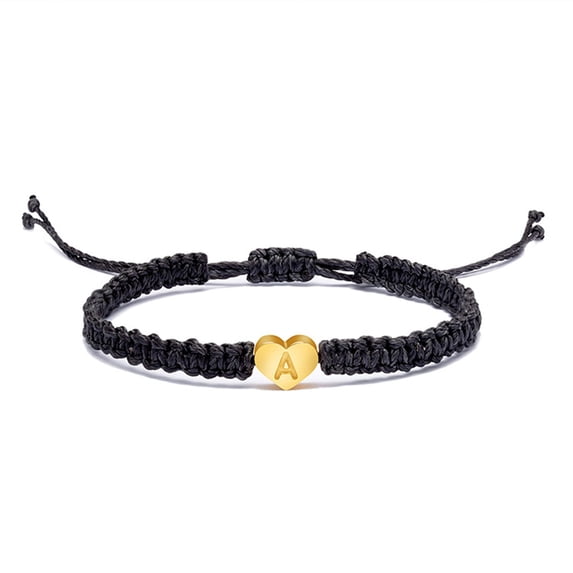 SSBSM Couple Bracelet Heart Shape Braided Rope Adjustable Elastic All-match Decoration Gifts 26 Letters Initial Charms Bracelet Jewelry for Daily Wear