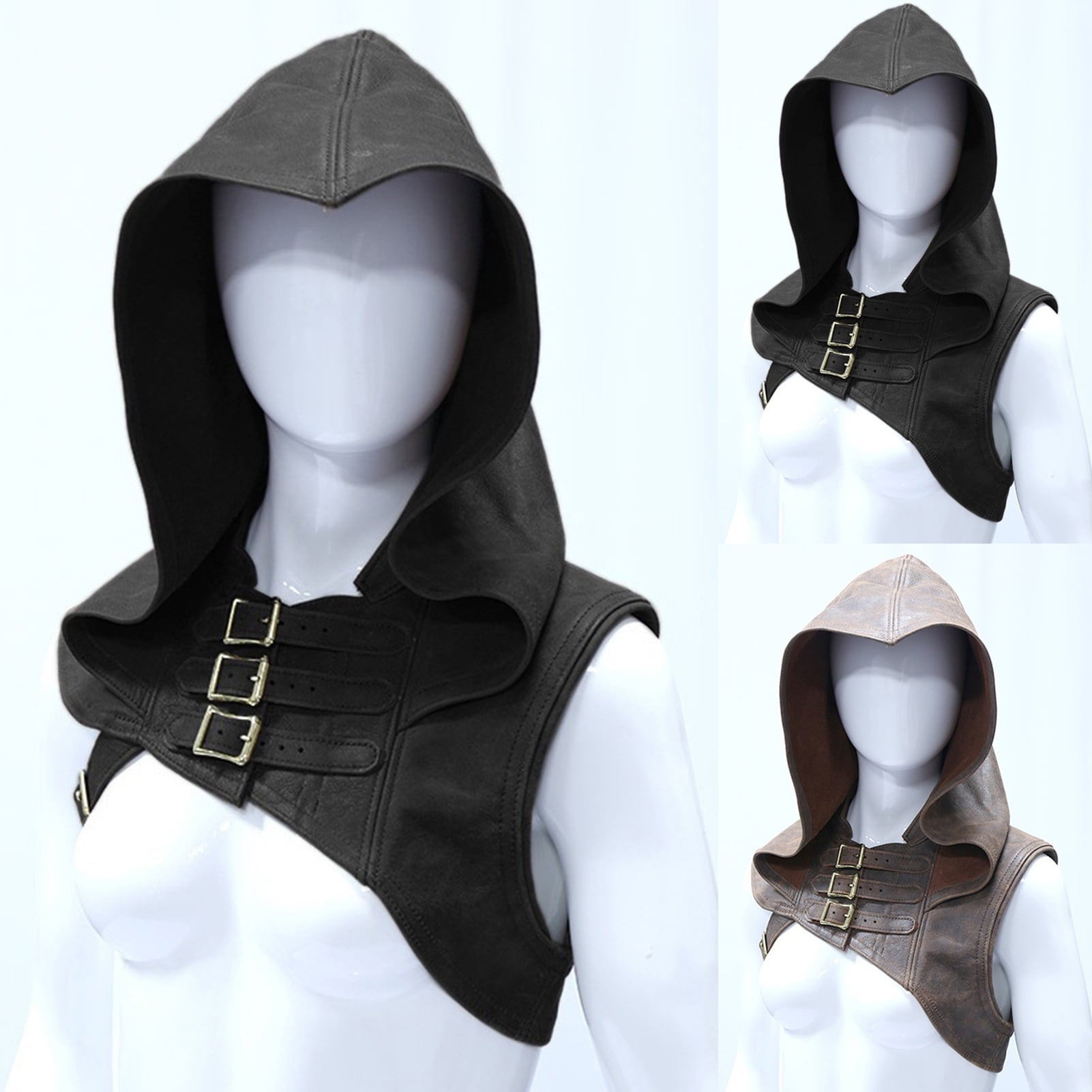 SSBSM Cowl Hood Solid Color Hooded Unisex Sleeveless Buckles Halloween Cosplay Costume Hood for