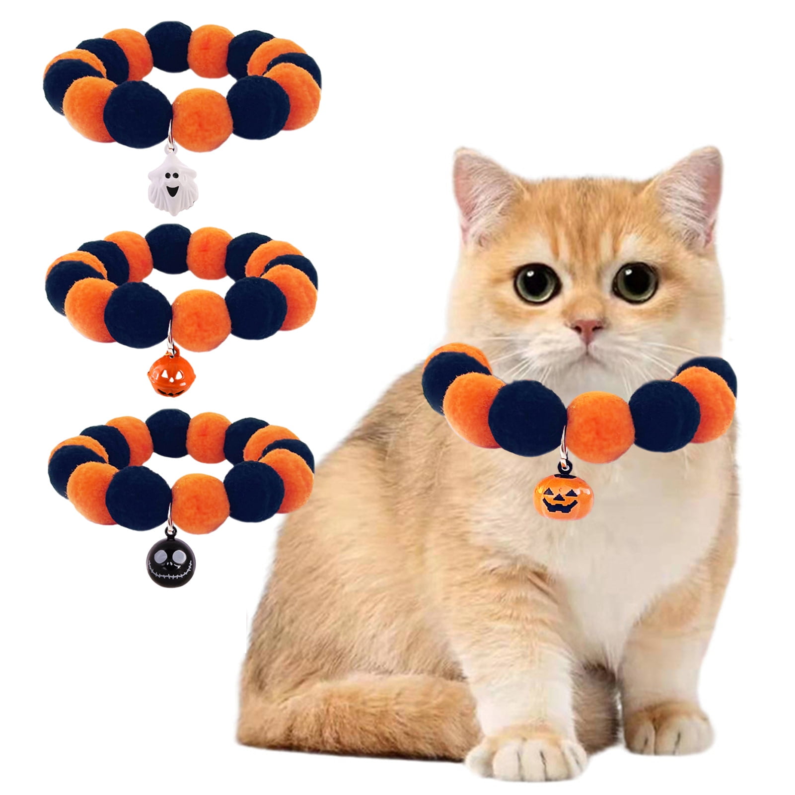 SSBSM Halloween Pet Collar with Pumpkinshaped Bell Charming Cat Dog