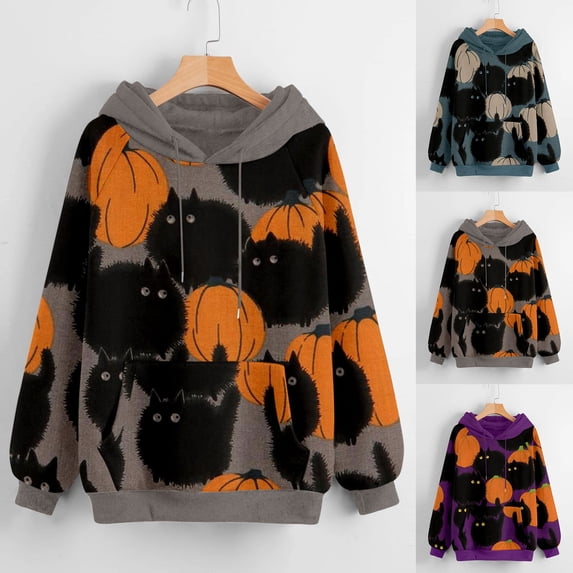 SSBSM Halloween Printed Pullover Hoodie Long Sleeve Top Hooded Pocket Women Sweatshirt Streetwear