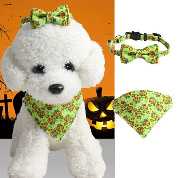 SSBSM Pet Collar Pumpkin Printing Lovely Design Tear Resistant Halloween Cat Collar Bowknot Neckchief Festival Dress Up
