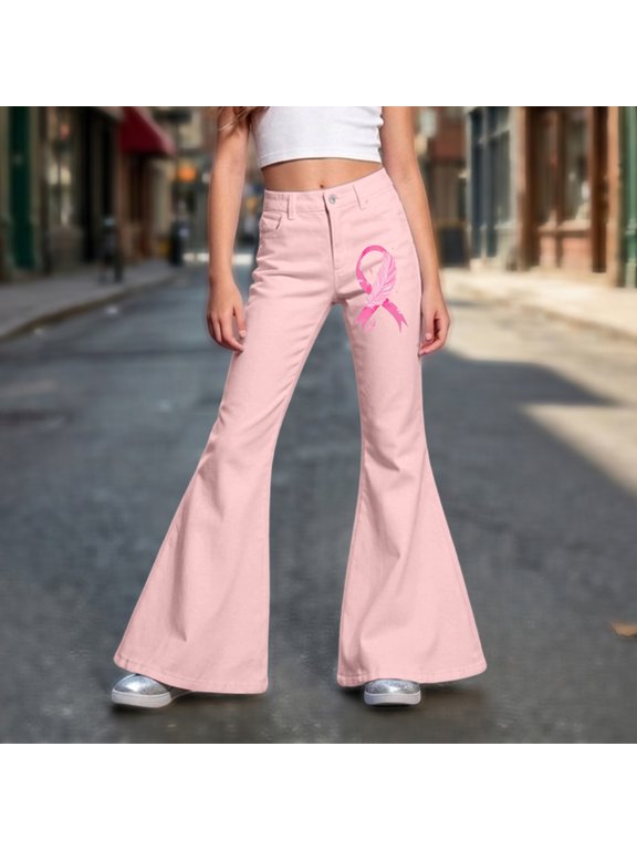 Girls Moon Print Flared Pants Soft Bell Bottom Trousers Elastic Waist Kids Casual Daily School Wear Light Pink 9-10 Years