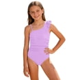 thumbnail image 1 of SSCMYXG Girls Ruched 1 Piece Bathing Suit, Single Shoulder Ruffle Swimsuit, Kids Swimwear for 8-16Y Summer Vacation Purple 8-9 Years, 1 of 6