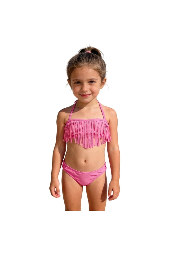 Two Piece Tassel Bikini Swimsuit, Fringe Bathing Suit, Kids Swimwear Years Pool Party Pink 10-11 Years