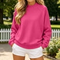 thumbnail image 1 of SSCMYXG Women’s Solid Mock Neck Raglan Sleeve Sweatshirt Long Sleeve Loose Fit No Hood Casual Pullover for Fall Winter Hot Pink L, 1 of 3