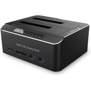 SSD 2.5/3.5 inch HDD Enclosure Hard Drive Card Reader Aluminum External SATA IDE SSD HDD Docking Station Dual Bay Offline Clone with 2 *USB 3.0 Hub SD/CF Support 2* 16TB Max