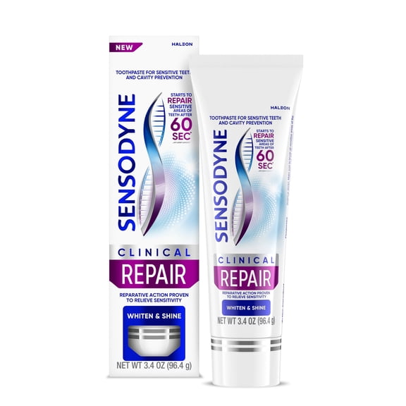 Sensodyne Clinical Repair Whiten & Shine Toothpaste for Sensitivity Relief, 3.4 Oz