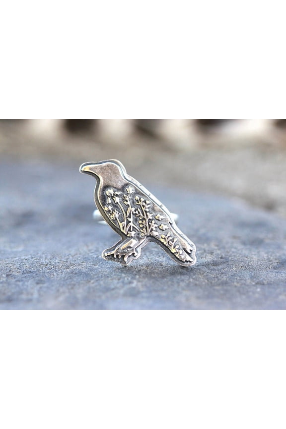 SSD_Crow Ring Raven Ring Sterling Silver Raven Jewelry Wildflower Ring Crow Ring