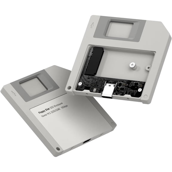 SSD Enclosure, Floppy Disk Style USB 3.2 Gen2 10Gbps to NVMe PCI-E M.2 2230/2242 SSD Case, M.2 External Hard Drive Enclosure for MacBook Laptop iPad Android iPhone 17 Pro Max (Grey)
