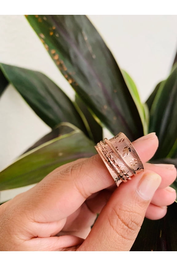 SSD_Handmade Rose Gold Spinner Ring for Women – Anxiety Relief Meditation Band, Fidget Ring in Sterling Silver & Copper, Boho Statement Jewelry, Stress Reliever Gift