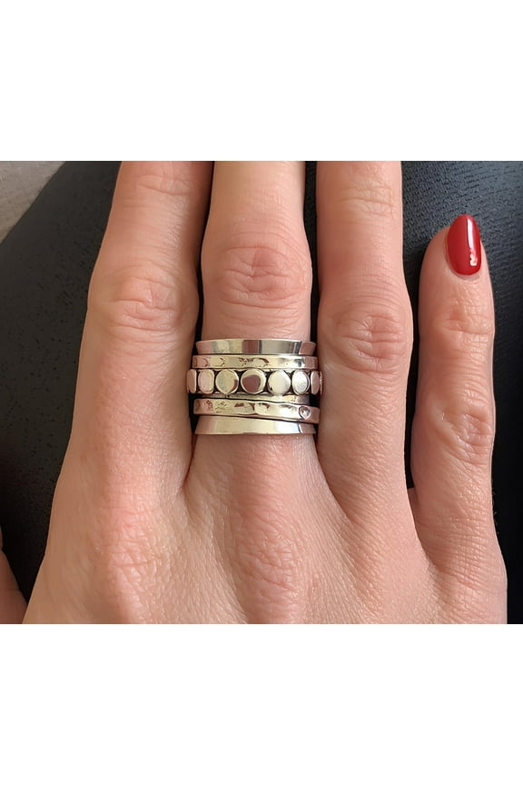 SSD_Handmade Spinner Fine Silver Ring – Boho Meditation Ring | Anxiety Stress Relief Fidget Ring for Men & Women | Unique Statement Band | Artisan Sterling Silver Jewelry