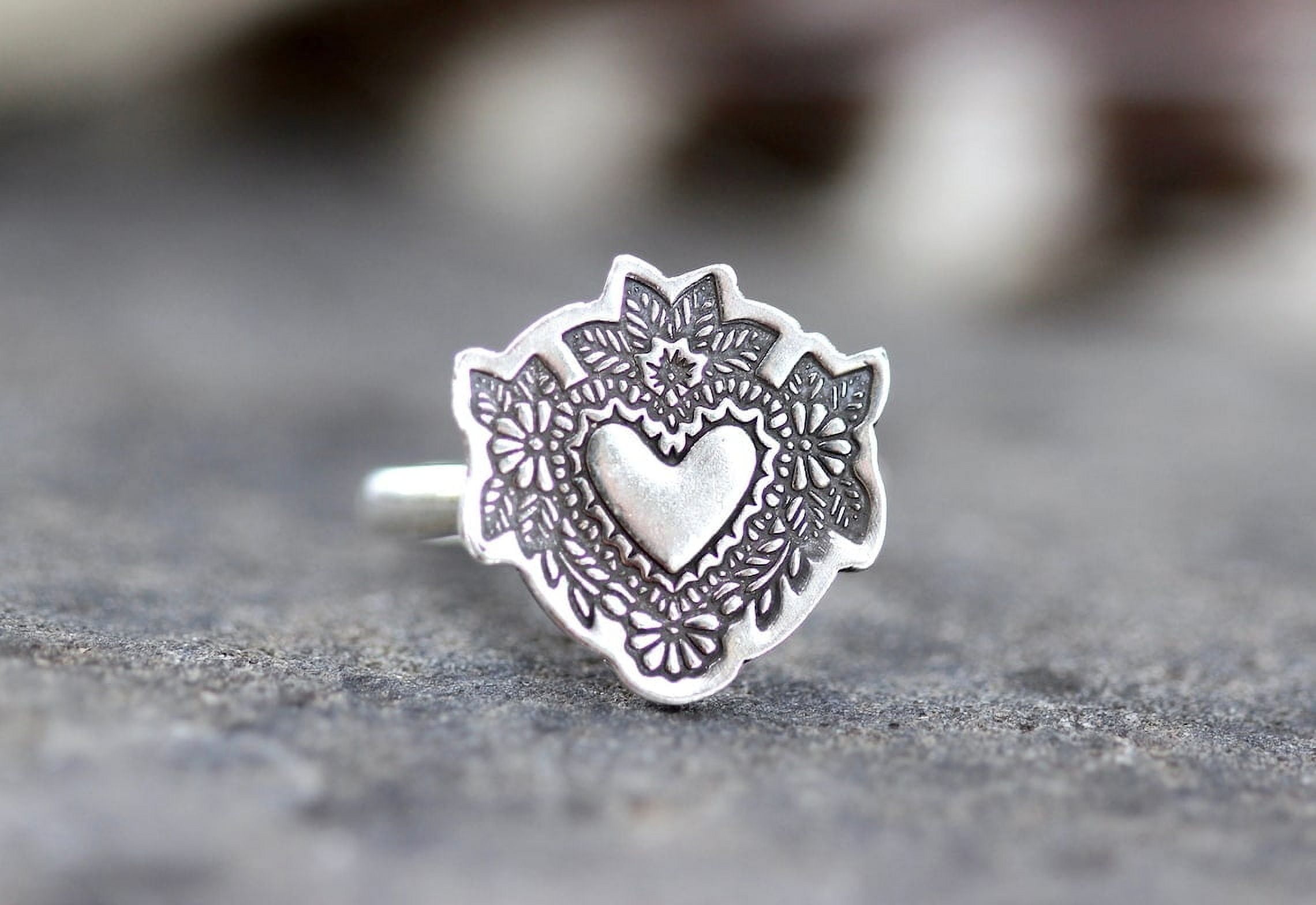 SSD_Sterling Silver Heart Ring Flower Heart Ring Folk Art Heart Ring ...