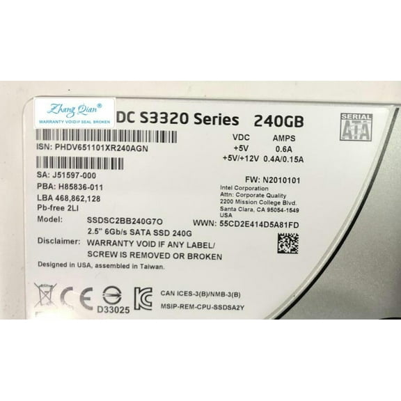 SSDSC2BB240G7 /SSDSC2BB480G7 For S3520 Series 240GB 480G 2.5 SATA III Enterprise SSD