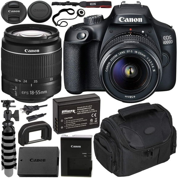 SSE Canon EOS 4000D DSLR Camera with EF-S 18-55mm f/3.5-5.6 III Lens Beginners Bundle - Includes: Extended Life LPE10 Replacement Battery, Flexible Tripod & More
