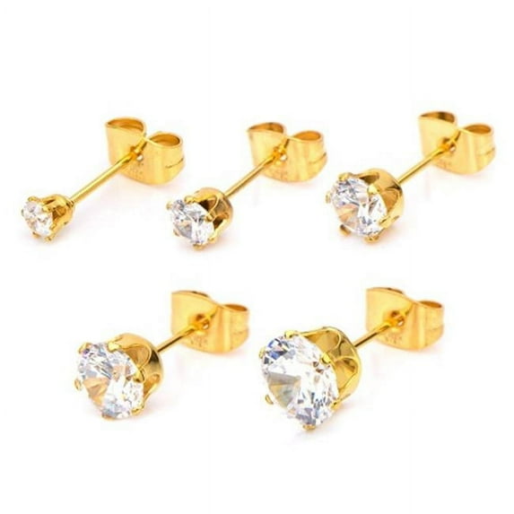 SSE712CGI-5 Stainless Steel CZ Stud Earrings, Clear & IP Gold - 5 mm & 5 in.