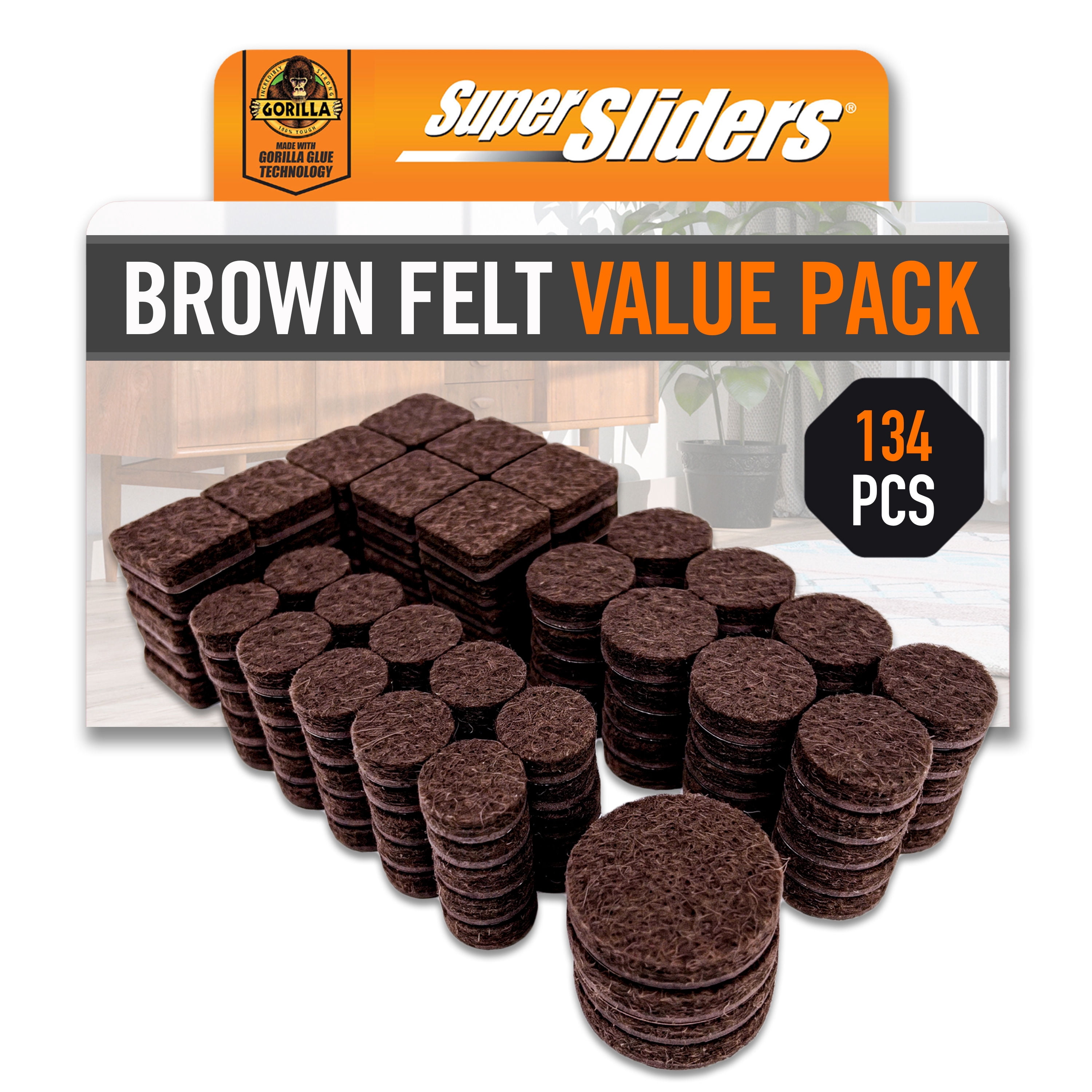 SSGG Brown Assorted Felt Pads with Gorilla Glue Technology, 134 Count