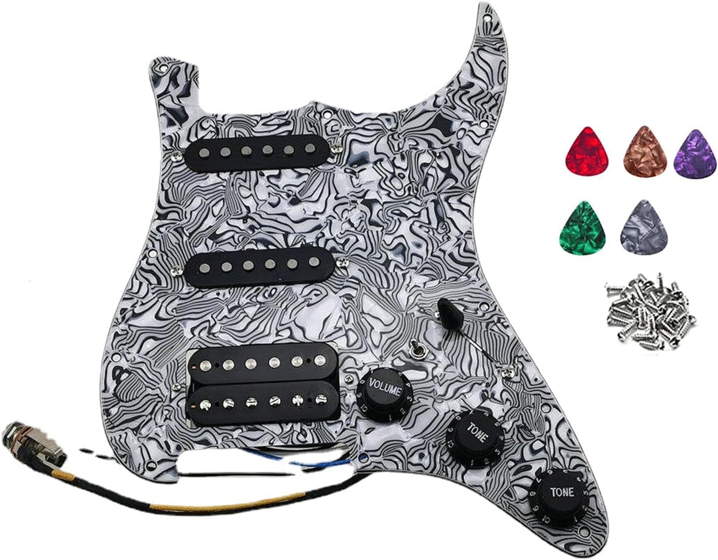 SSH Prewired Guitar Strat Pickguard Set Ainico 5 Humbucker Pickups Coil Splitting Switch Multi Switch Harnesses ,For Fender ST Electric Guitar Part Replacement