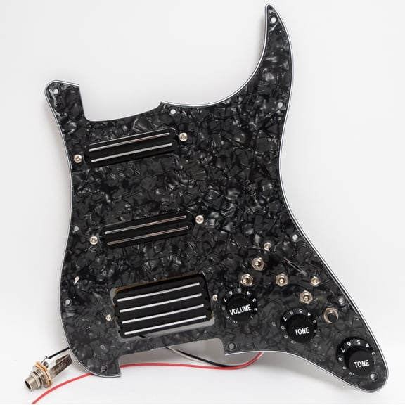 SSH Prewired Loaded Pickguard for ST Style Electric Guitar, Coil Splitting Humbucker & 2 Single Coil Pickups, 11 Hole Replacement Pickguard Assembly with 5 Way Switch, Full Wiring Kit