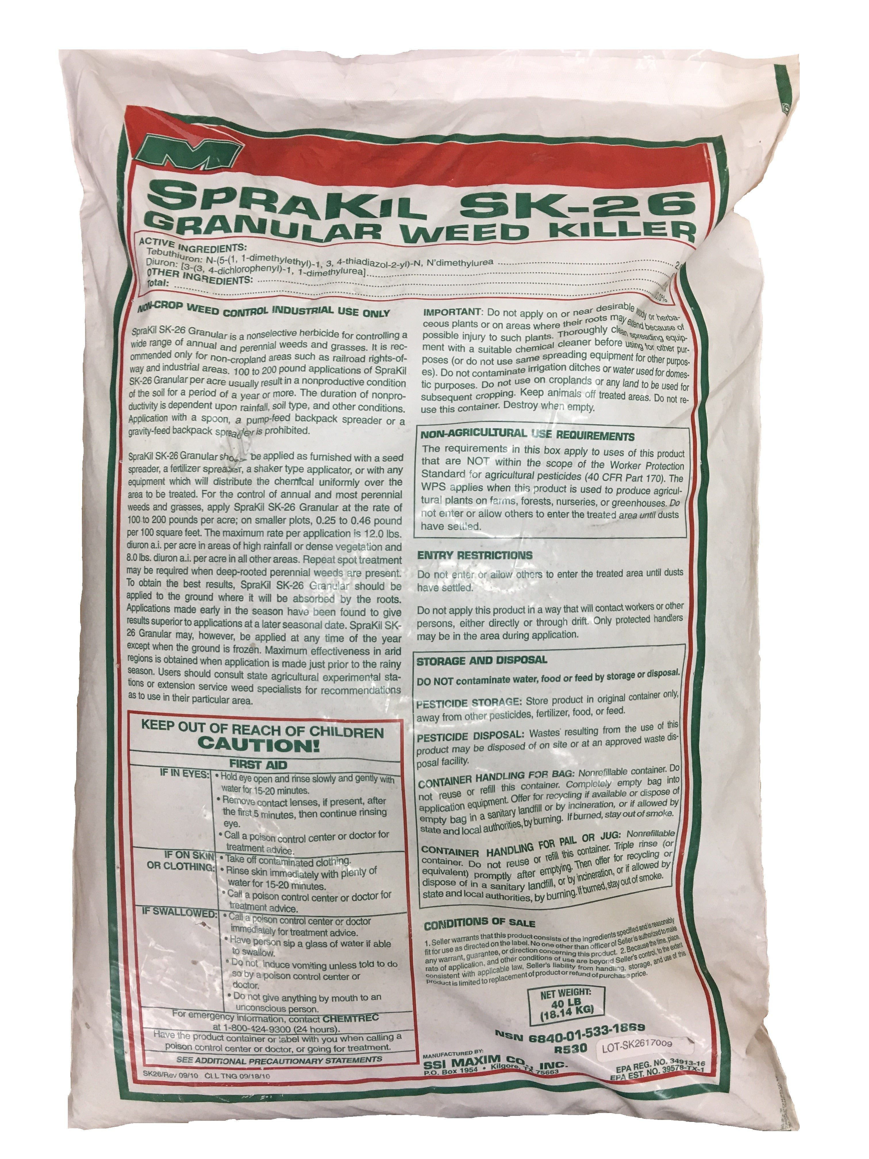 SSI Maxum SpraKil SK-26 Granular Weed Killer 40 lbs Bag