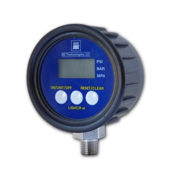 SSI TECHNOLOGIES MG1-9V Series - MG1-5-A-9V-R, 2.5" Dial Digital Pressure Gauge with LCD Display, 5psig Operating Pressure, Battery Operated - 9V, 1% Accuracy, 1/4" NPT Male Process Connection CA3